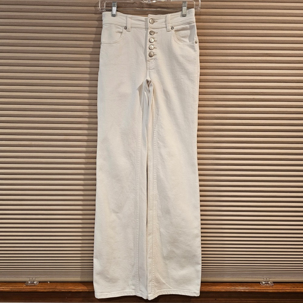 We The Free People White Flare Jeans High Rise Button Fly Size 25 OB1040965
